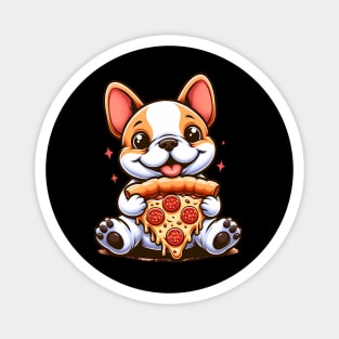 Cute French Bulldog with Pizza Magnet